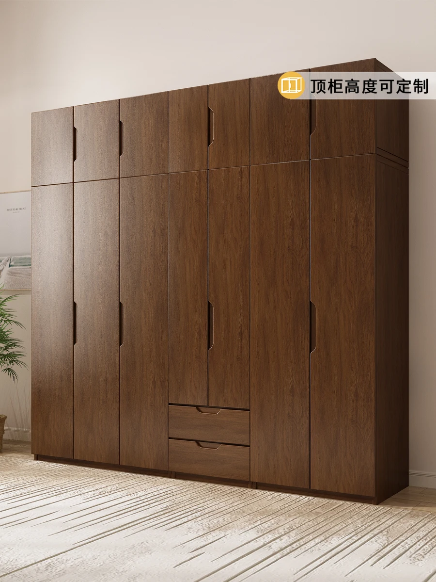 All solid wood wardrobe bedroom home swing door large wardrobe Nordic hanging wardrobe