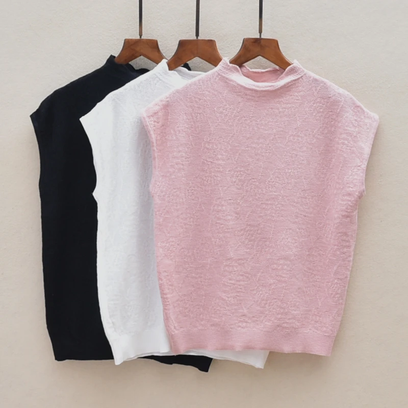 

Spring Autumn Knitted ort Sve Pullover High Collar Semi High Collar Women's plus Size Color Big Flower Pattern Top