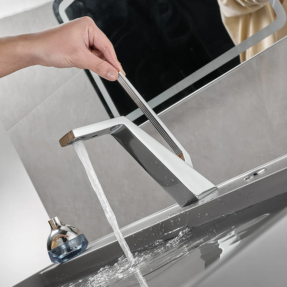 Becola Basin Faucet Black/Chrome Face Single Handle Deck Mounted Sink Taps Cold and Hot Mixer for Bathroom Crane Faucets