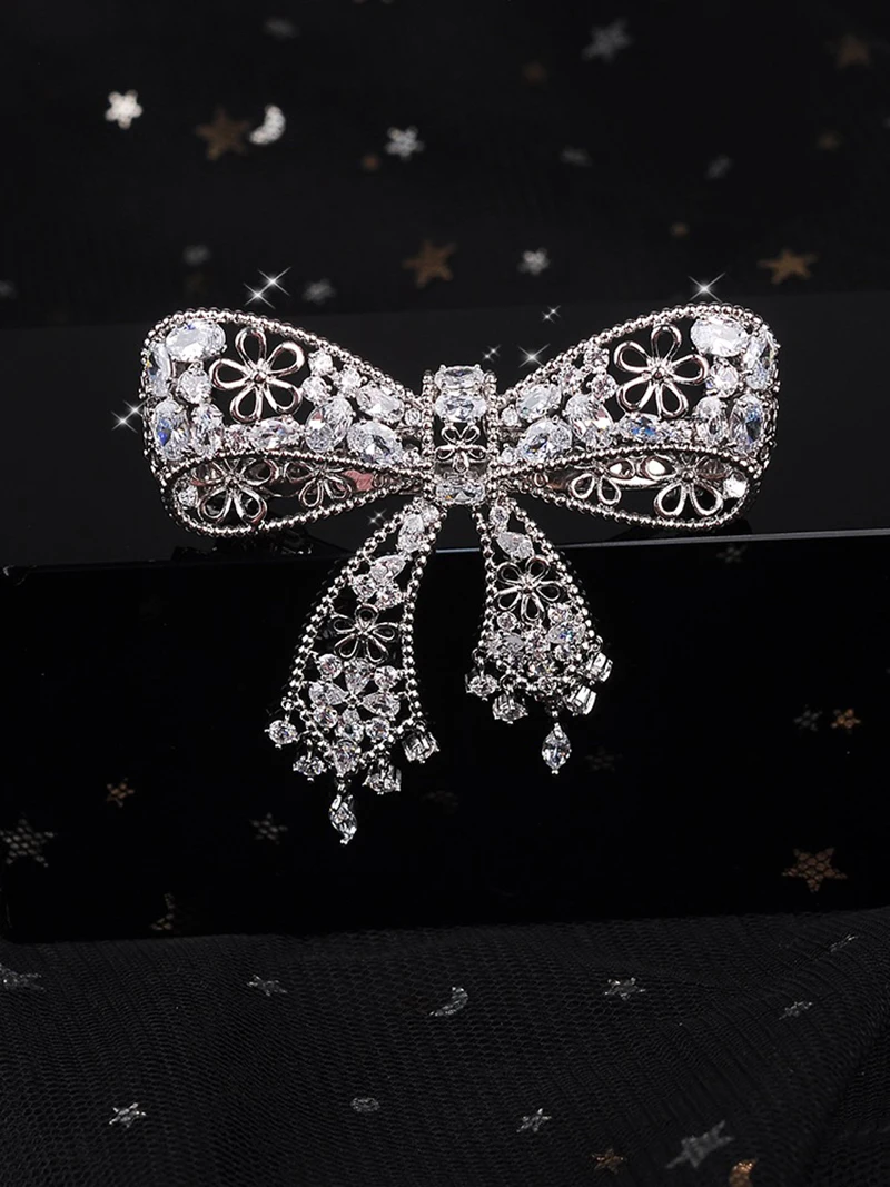 SENYU Luxury Bowknot Hairpins Beautiful Mini Zirconia Micro-inlay Lace Hollow Hairclip Fashion Hairband Wedding Bridal Jewelry