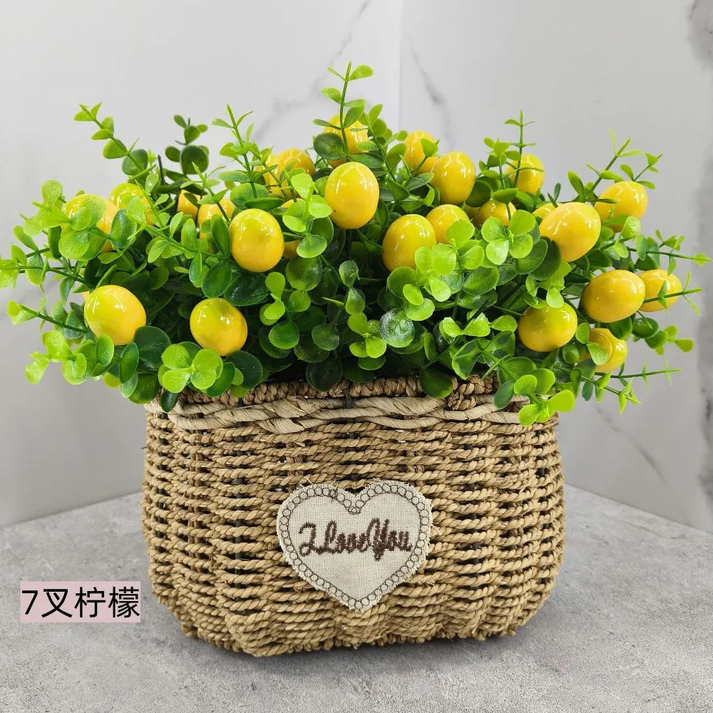 1 Stück Zitronenzweige mit Fruchtsimulation, grüne Pflanzen, frische Heimdekoration, Foto-Requisiten, Kunststoff-Obst-Blumenarrangement