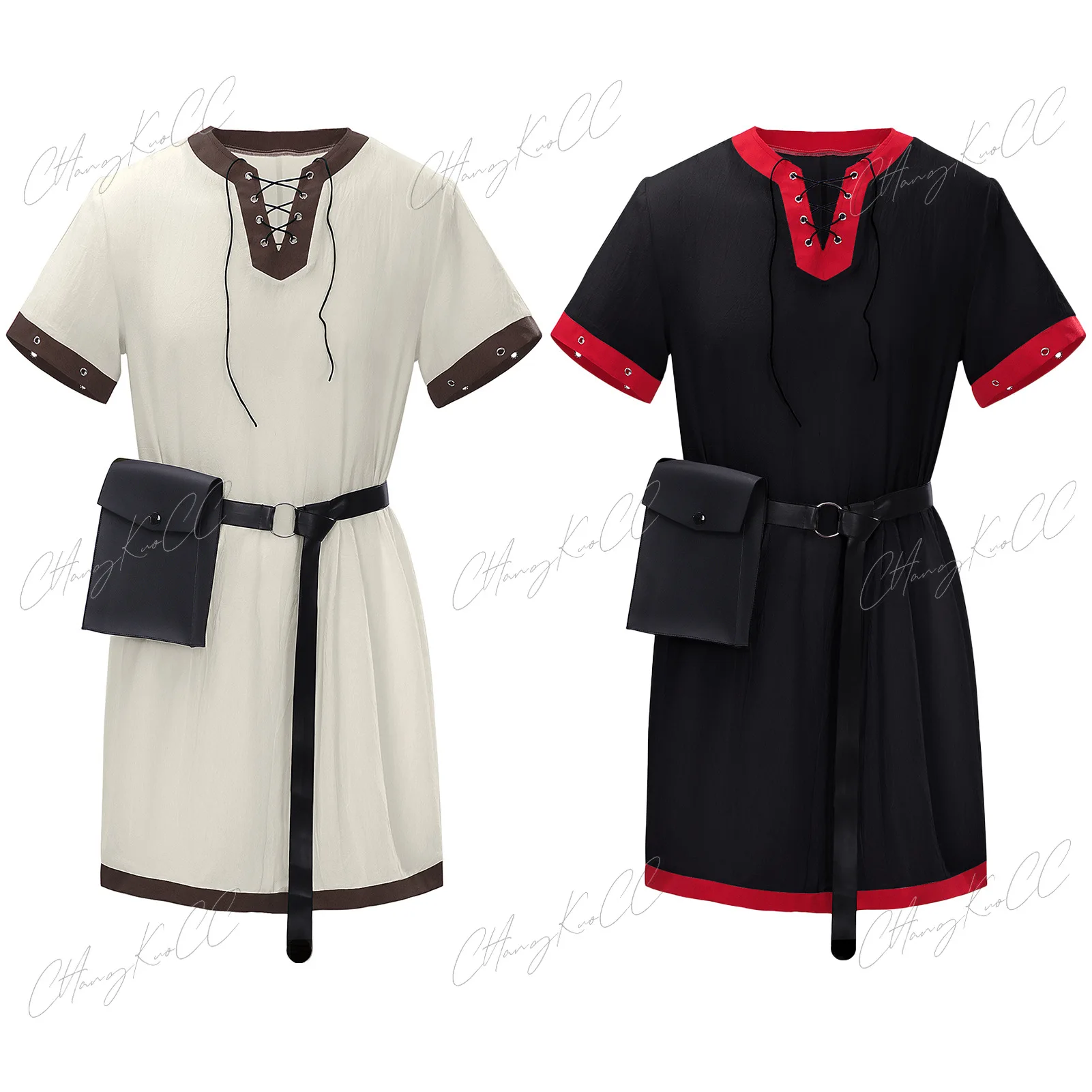 

Men Medieval Knight Tunic Renaissance Viking Shirts LARP Roleplay Warrior Pirate Halloween Costume With Bag And Belt