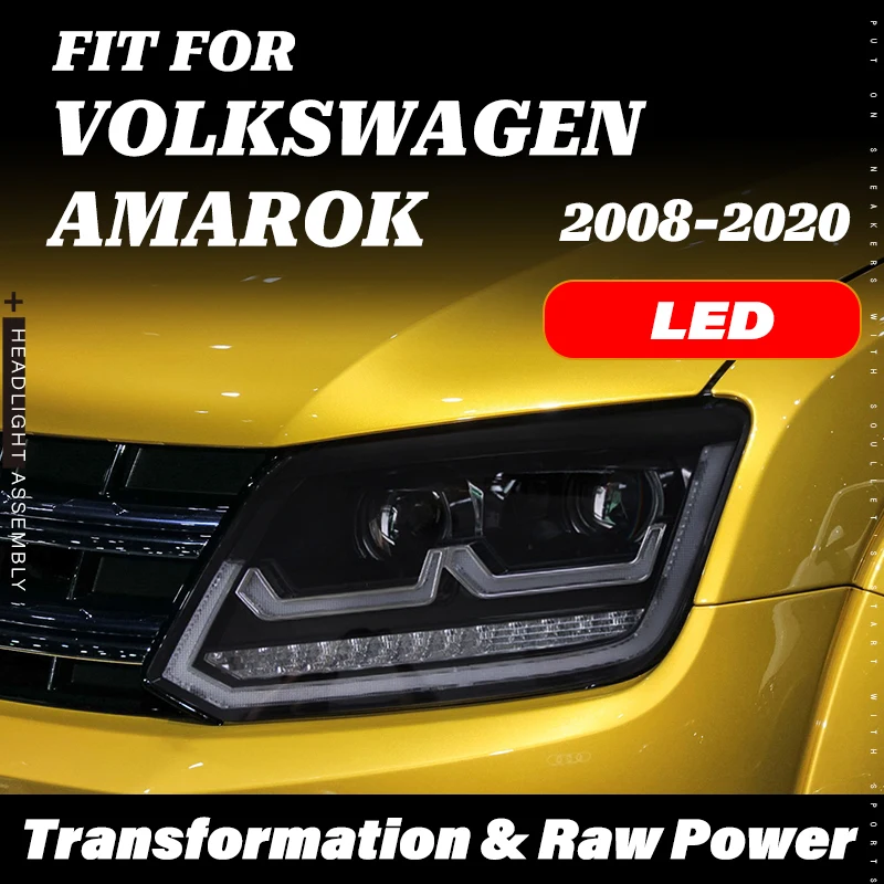 For VW Amarok 2H 2010-2020 V6 Facelift Matrix Look Aventura Style Quad Bi-LED Projector LED Headlight Assembly w/ Sequential