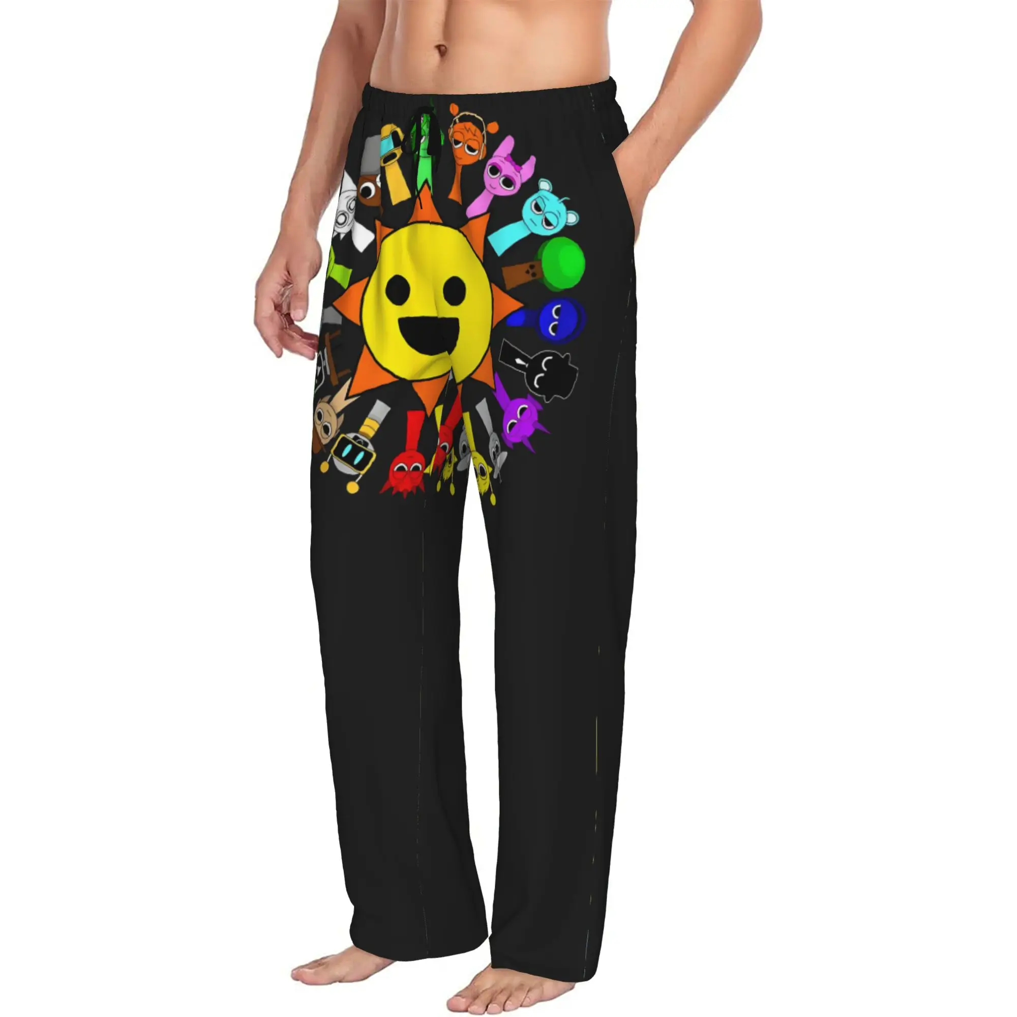 Custom Sprunki Pajama Pants Sleepwear for Men Elastic Waistband Music Game Sleep Lounge Bottoms with Pockets