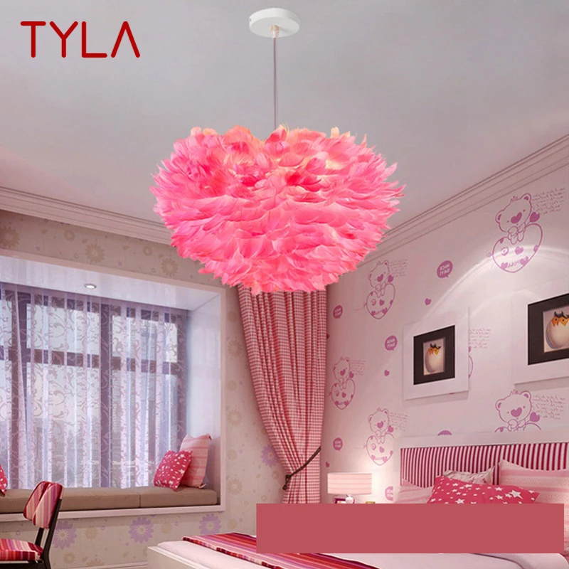 

TYLA Nordic Pendant Lamp Creative Modern Pink LED Vintage Feather Fashion Light Fixtures for Home Dining Room Bedroom Decor