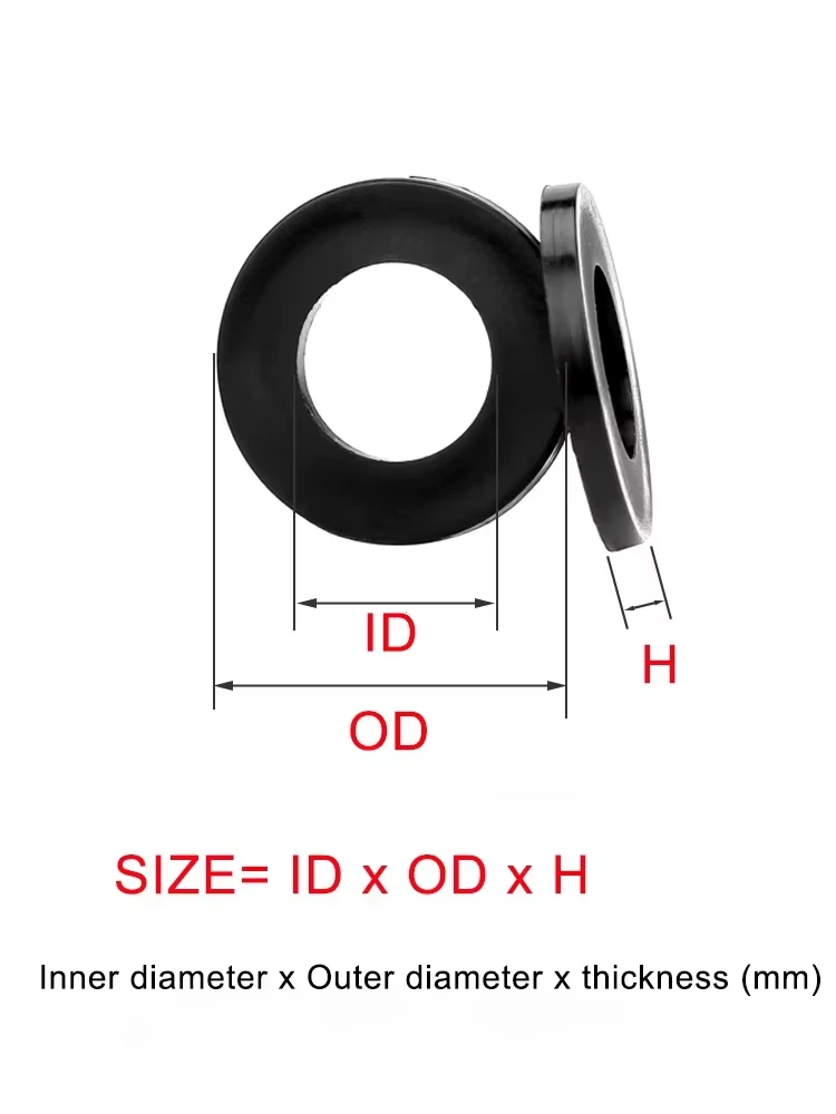 Black Plastic Nylon Flat Washer M2 M2.5 M3 M4 M5 M6 M8 M10 M12 Plane Spacer Insulation Gasket Ring for Screw Bolt