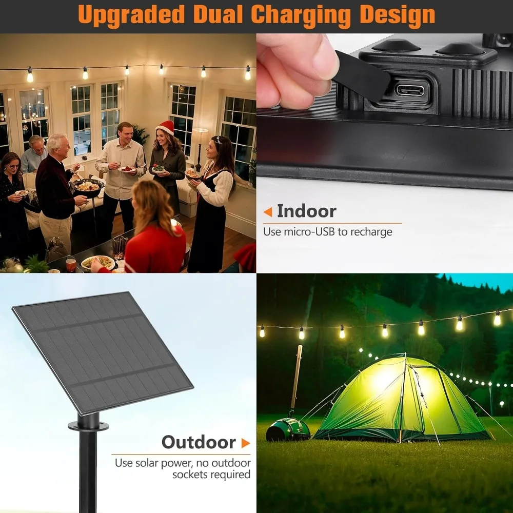 100피트 야외 태양광 스트링 조명(깨지지 않는 전구 32개 및 리모컨 포함)