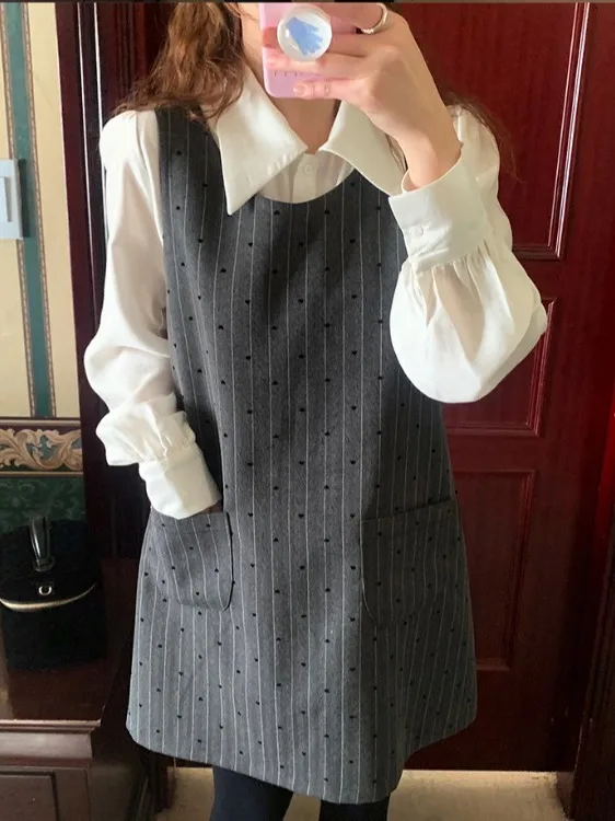 

Шикарный весенне-осенний комплект Bubble Sve irt с сердечками и вышивкой Dr, комплект из двух предметов, универсальный женский комплект Long Sve Faion