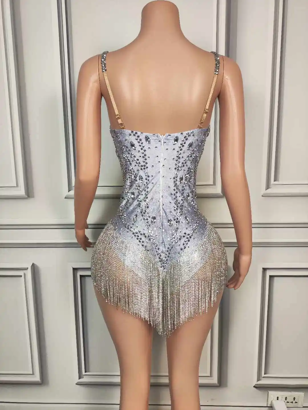 New Backless Full Rhinestone Luxury Fringe Sleeveless Bodysuits For Women Sexy Birthday Night Party Club Wear Pageant Drag Queen