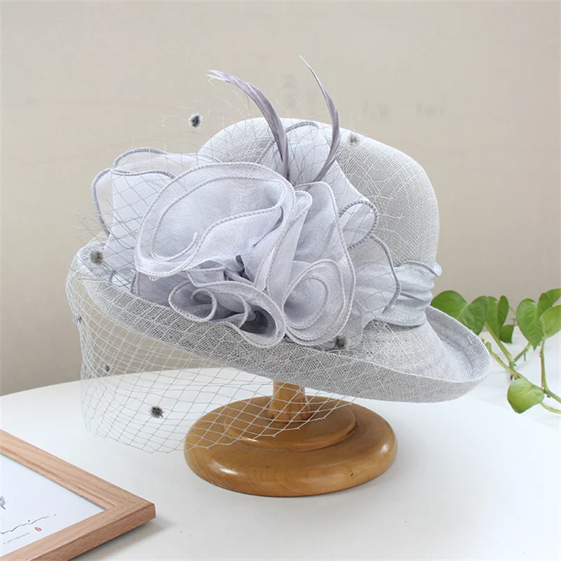 New Summer Kentucky Derby Sun Hats For Women Tea Party Wedding Floral Fedora Top Hat Wide Brim Elegant Flower Church Dress Hats