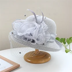 Nowe letnie Kentucky Derby kapelusze przeciwsłoneczne dla kobiet spotkanie przy herbacie wesele kwiatowe Fedora cylinder z szerokim rondem eleganckie kwiatowe sukienka do kościoła kapelusze