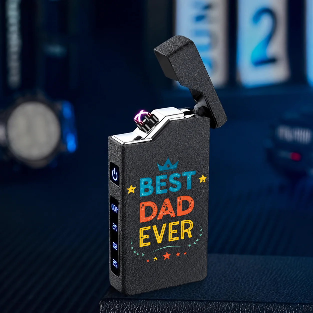 1pc Windproof Electric Arc Lighter with The Text BEST DAD EVER, Retro Style, USB Rechargeable, Dual Arc, Flameless Lighter, Metal Casing, Battery Display, Long-Lasting, a Gift for Dad, Portable, Father'S Day Gift, Valentine'S Day Gift