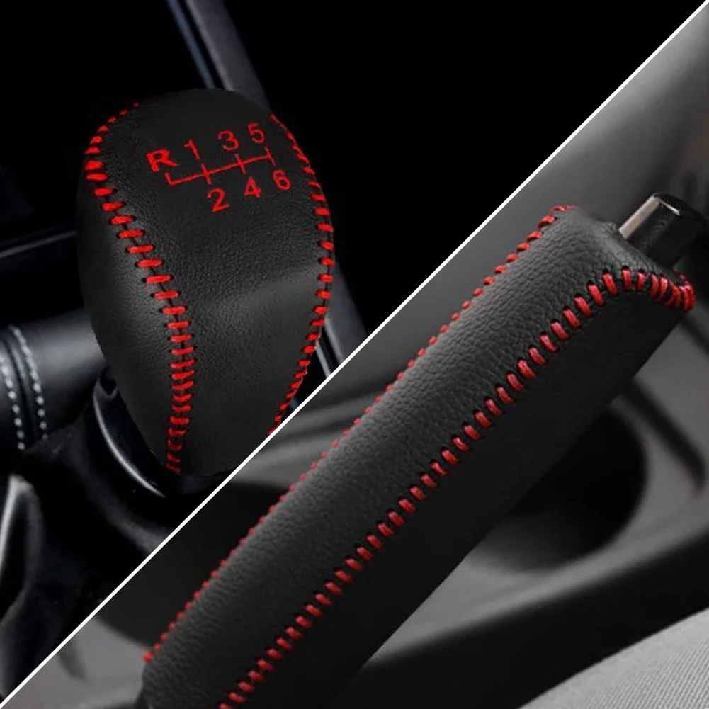 2PCS Accessories For Hyundai Creta ix25 2018 2019 Leather Gear Head Shift Knob Cover Collars Handbrake Cover Case PU