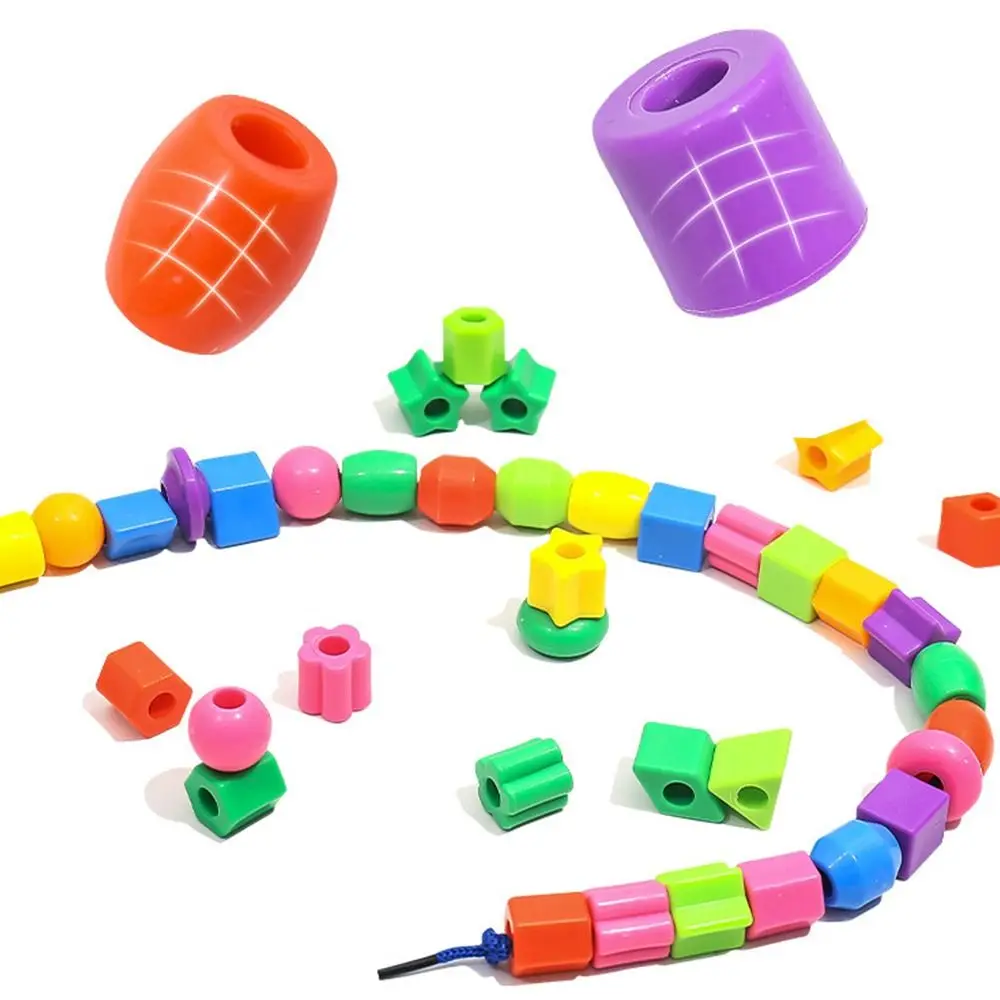 48/100/160 pçs multicolorido montessori rosqueamento contas geometria forma pulseira diy frisado jogo habilidades motoras finas plástico