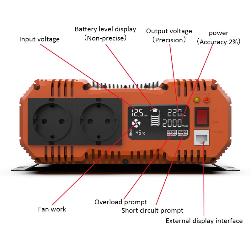 FCHAO pure sine wave inverter 3KW DC12V 24V to 230V  AC converter truck RV solar inverter universal EU socket