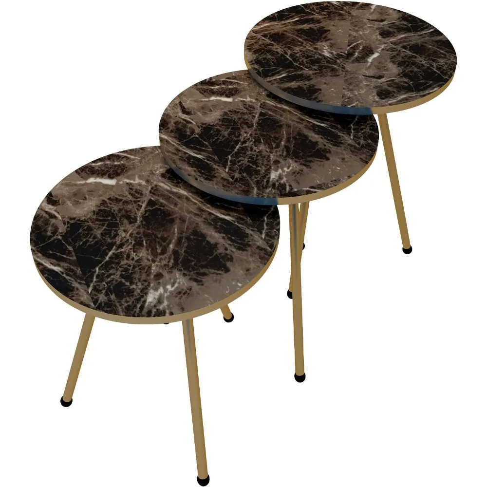 طاولات قهوة مستديرة مكونة من 3 قطع - طاولات جانبية مدمجة قابلة للتكديس للمساحات الصغيرة، مثالية لغرف المعيشة وغرف النوم والليل #4