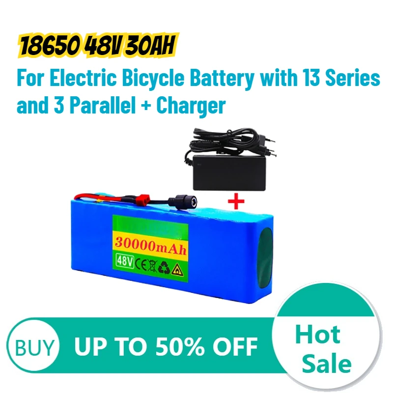 

18650 48V 30Ah Lithium Battery for Electric Bicycle Battery with 13 Series and 3 Parallel + Charger Persistent Standby