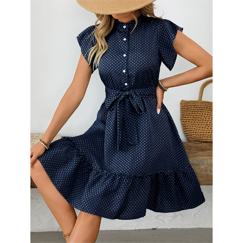 

Casual Slim Dot Dress for Women – A-Line Midi Dress for Summer