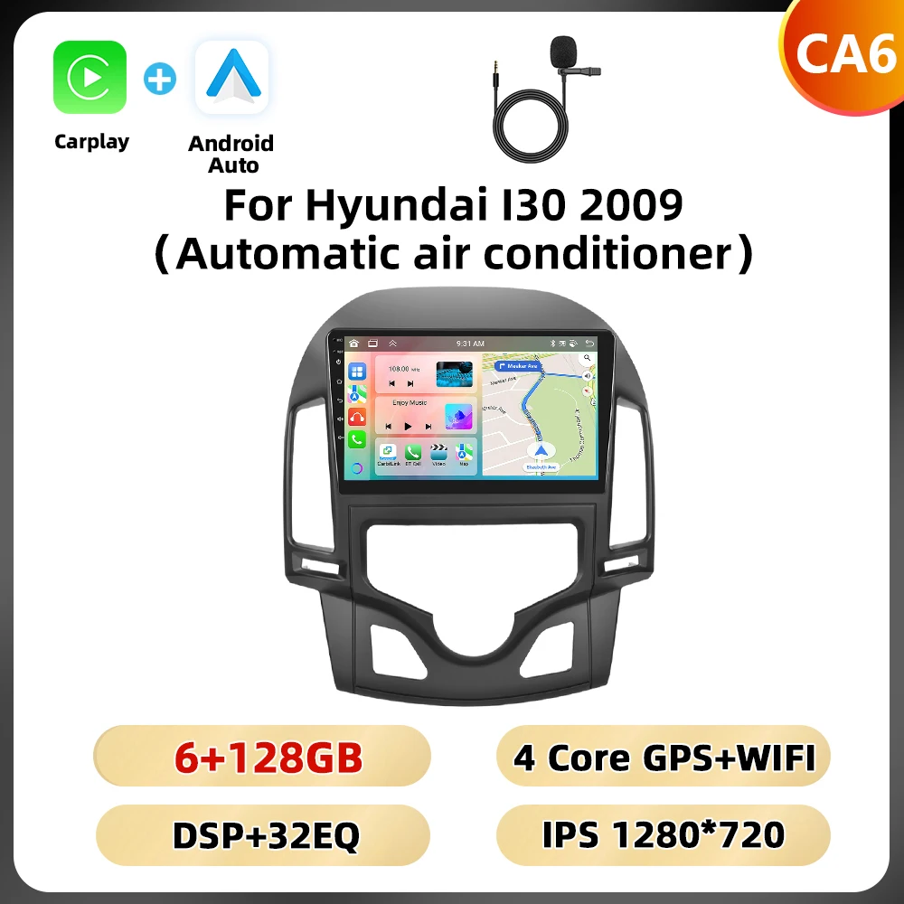 Podofo 8Core Gps Autoradio Voor Hyundai I30 2009 Multimedia Speler Wifi 4G Carplay Android Auto Ai Voice Dsp Rds Bt Fm Car Audio