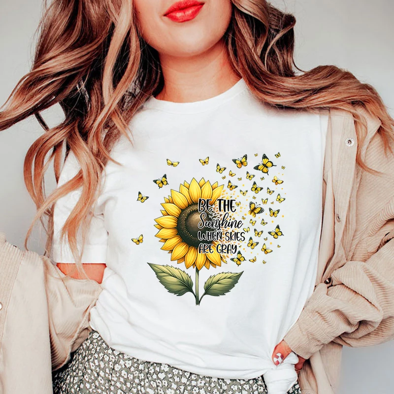 

New Sunflower Butterfly Be the Sunshine When Skies Are Cray Printing T Shirt Men/Women Tops Tees Summer Cool Loose Short Sleeve