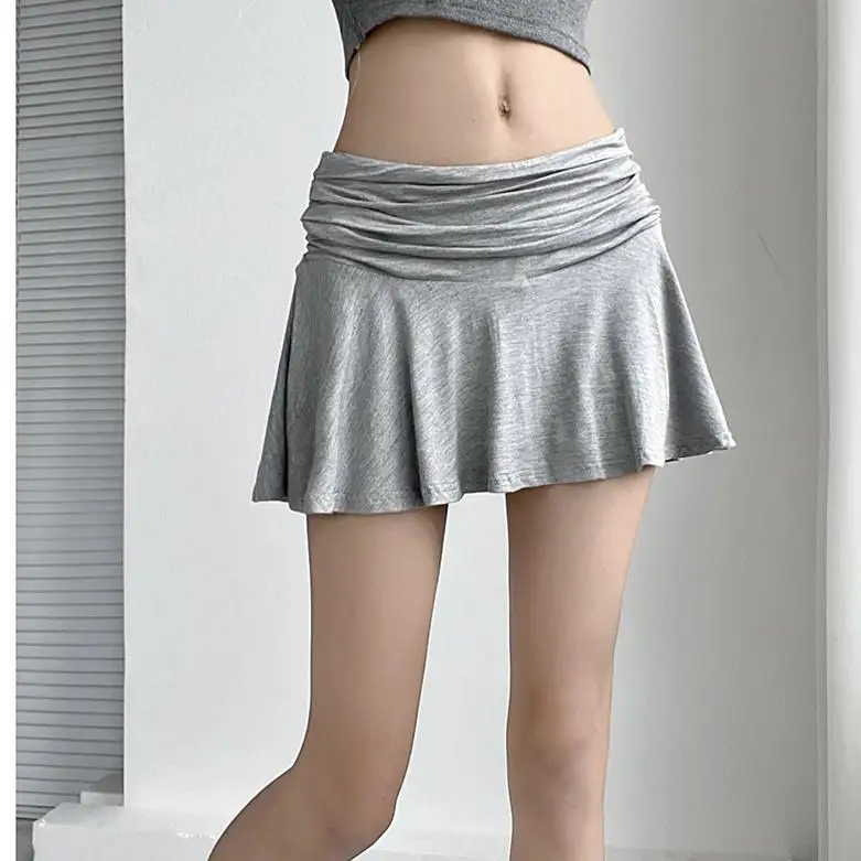 High Waist A-Line  Skirt Women's Casual Style Pleated Short Skirts Slimming Effect Sporty Feel Sexy Half Body Skirts