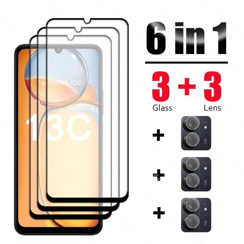 6 In 1 For Xiaomi Redmi 13C Glass Tempered Glass Redmi 13C Glass Full Cover Screen Protector Camera Film Xiaomi Redmi 13C Glass