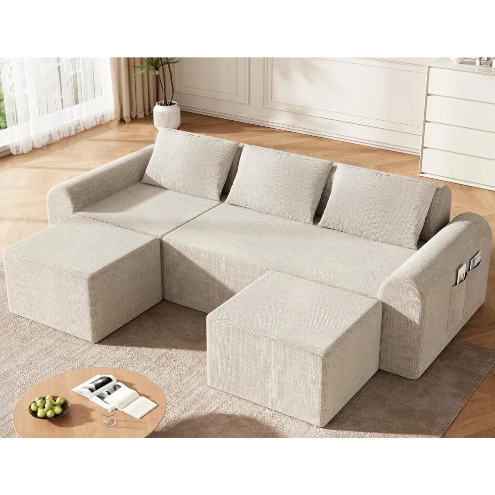 

Cloud Sectional Couch with 2 Ottomans & 3 Pillows, 86" Boneless Couches for Living Room, Deep Seat U Shaped Sectional Sofa, Upho