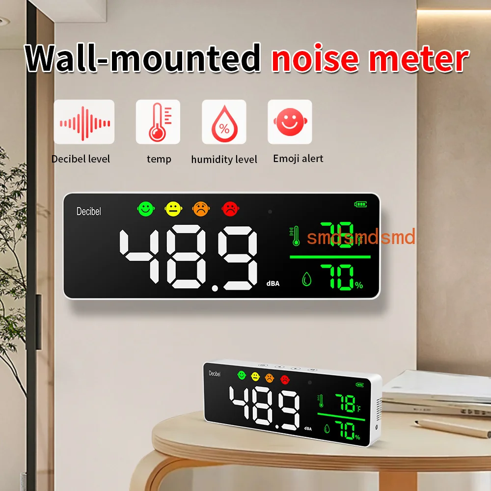 Digital Sound Level Meter with Large LCD Screen Wall Mounted Digital Sound Level Meter 30~130dBA Decibel Monitoring Tester