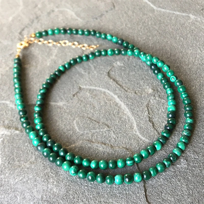 New natural stone stainless steel beaded necklace for men and women surfing natural malachite necklace tribal trend jewelry