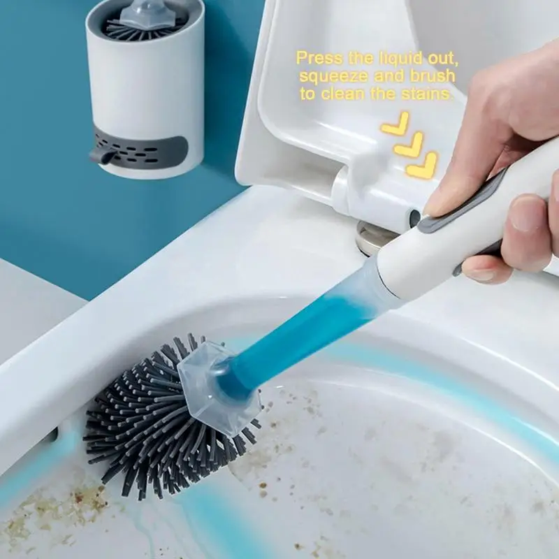 Toilet Brush Holder Set Silicone Toilet Brush with Refillable Handle Dispenser Bathroom Scrubber Cleaner Toilet Brush