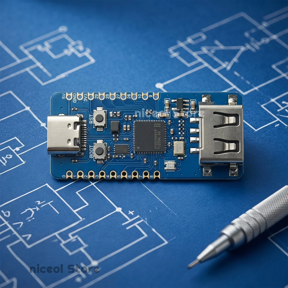 RP2350A Microcontroller USB-A Expansion Type-C Power W25Q16 Onboard Flash Breakout Castellated PCB Design
