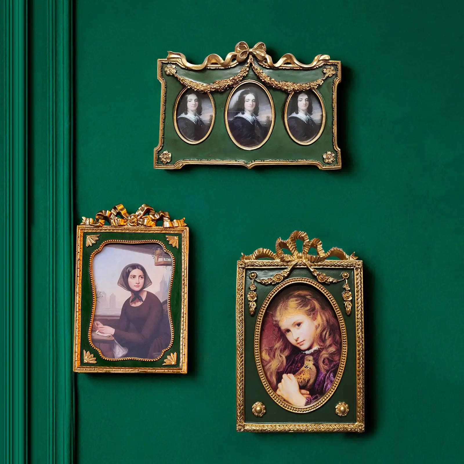 Retro Green Resin Photo Display Frame Tabletop Wall Hanging European Style