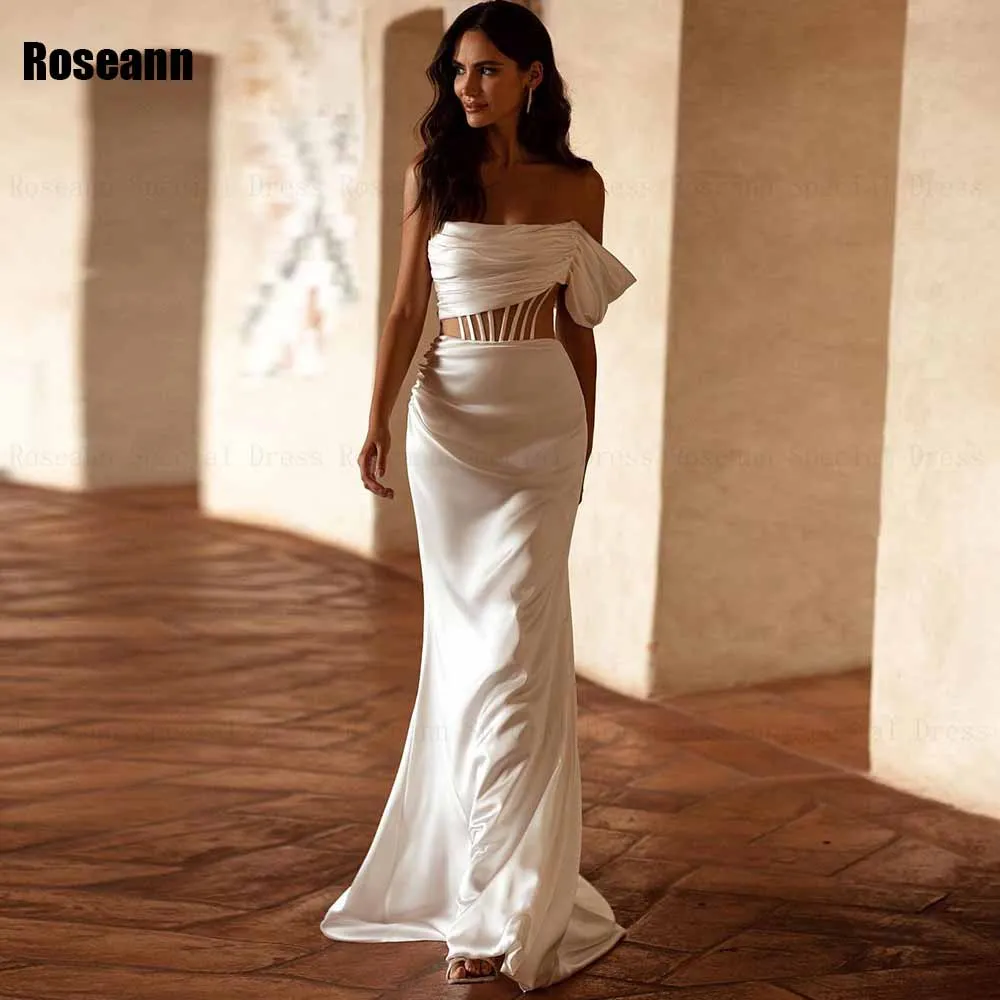 

Fashion 2024 Mermaid Wedding Dresses Strapless Ruffle Satin Draped Pleat Bride Dresses Brush Train Floor Length robe de mariée