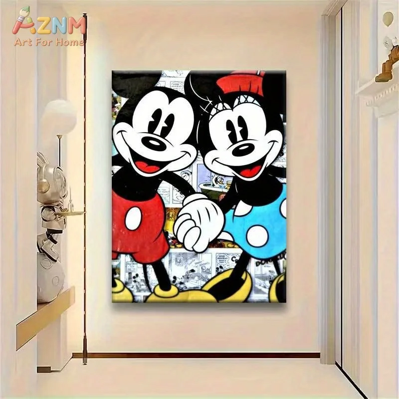 

AZNM Картина на холсте в стиле комиксов с Микки Маусом и Минни Маус от Disney, без рамы, для детской комнаты, декора дома, рисунок, изображение