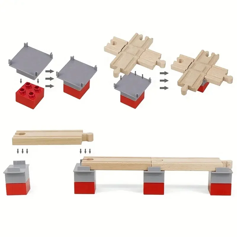 14PCS Holz Eisenbahn Track Anschlüsse Zubehör Holz Eisenbahn Zug Set Brücke Holz Track Spielzeug Für Kinder – Detail 3