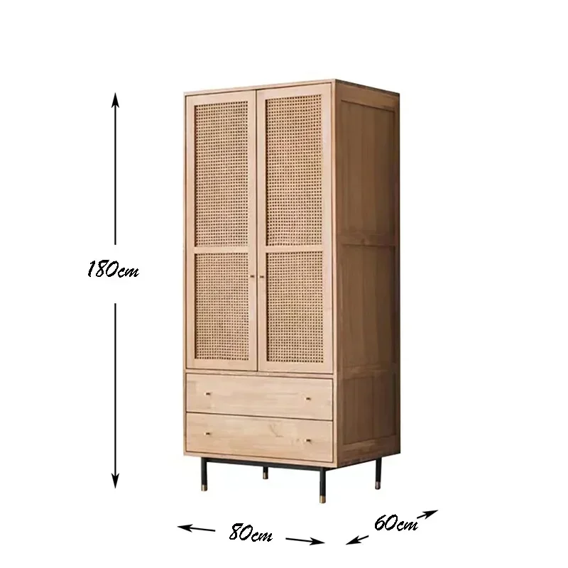 Rattan Solid Wood Wardrobe Bedroom Cabinet Storage Locker Double Door Hanging Wardrobe Storage Armario Bebe Armario Pasillo image 6