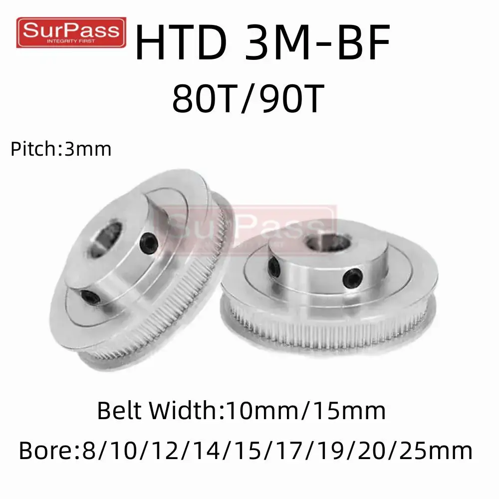 

HTD 3M Synchronizing Wheel 80T/90Teeth Bore 8/10/12/14/15/16/17/19/20mm Timing Belt Width 10/15mm 3D printer CNC Parts