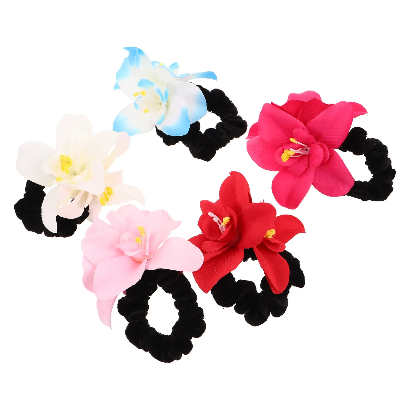 

5Pcs Flower Hair Ties Soft Fabric Elastic Scrunchies Decorative Ponytail Holders for Women Girls Brides No Damage Stylish Floral