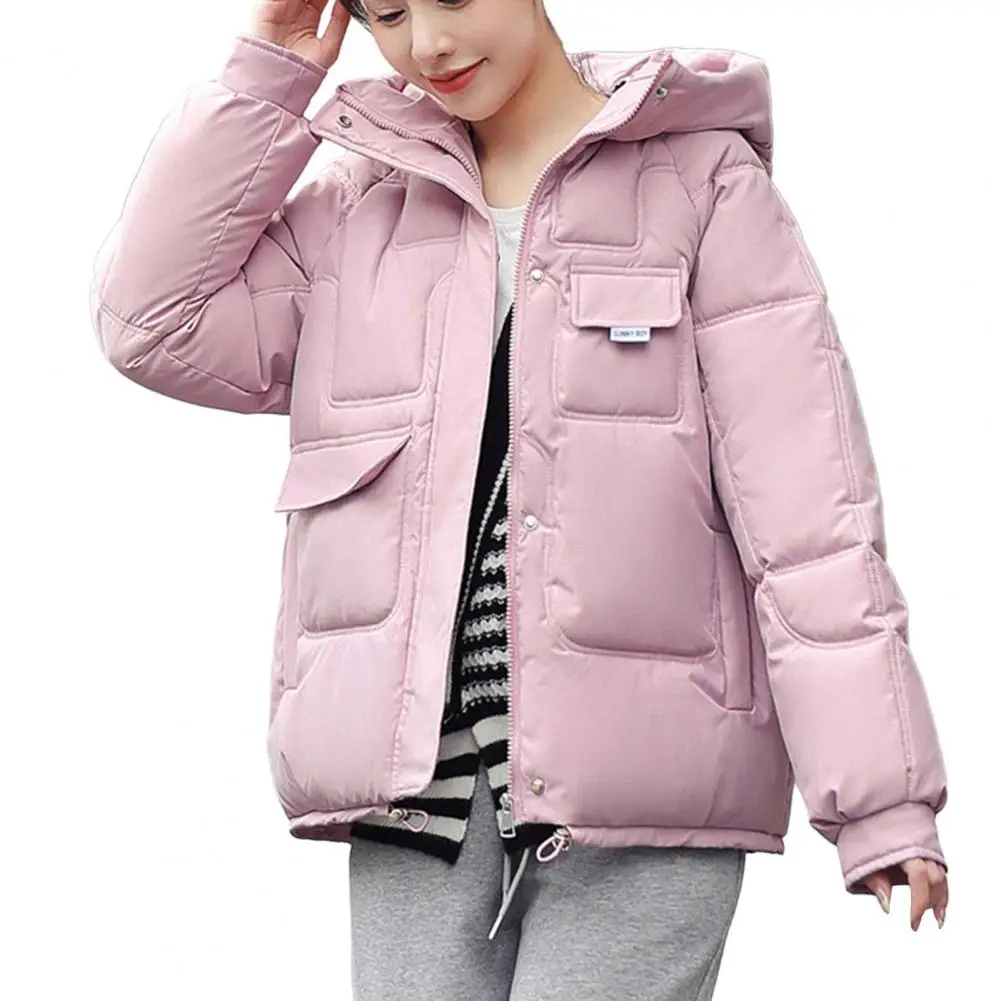 

Winter Jacket Women Pocket Zipper Solid Color Hooded Down Coat Windproof Overcoat Women Casual Outwear chaquetas para mujeres