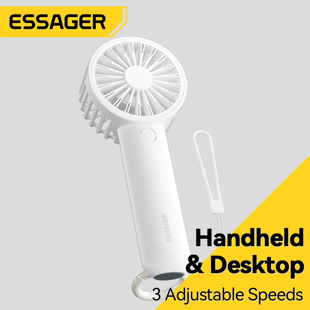 Essager USB Handheld Mini Fan 1200mAh Portable Multifunction 3 Speed Type C Rechargeable Fans With Carabiner For Outdoor Travel