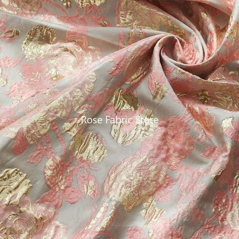 1 meter Yarn Dyed Gold Jacquard Fabric Embossed Bubble Flower Fabric for Dress Shirt Diy Sewing