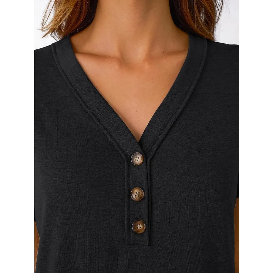 AUTOMET Koszulki damskie z krótkim rękawem i dekoltem w szpic Letnie, codzienne, suche topy z krótkim rękawem