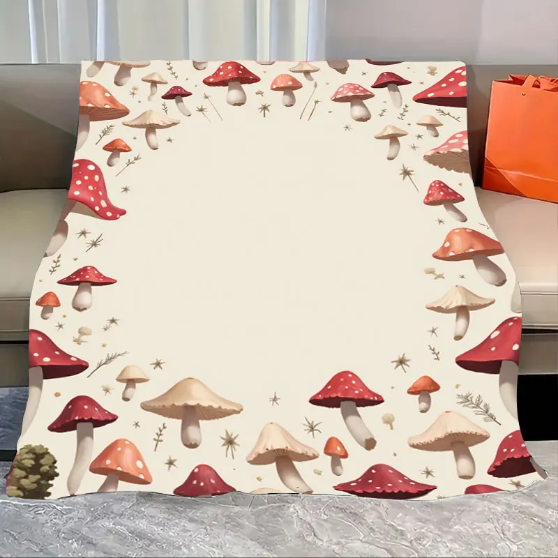 

1pc Flannel Blanket Charming Mushroom Print Blanket for Cozy Home Decor