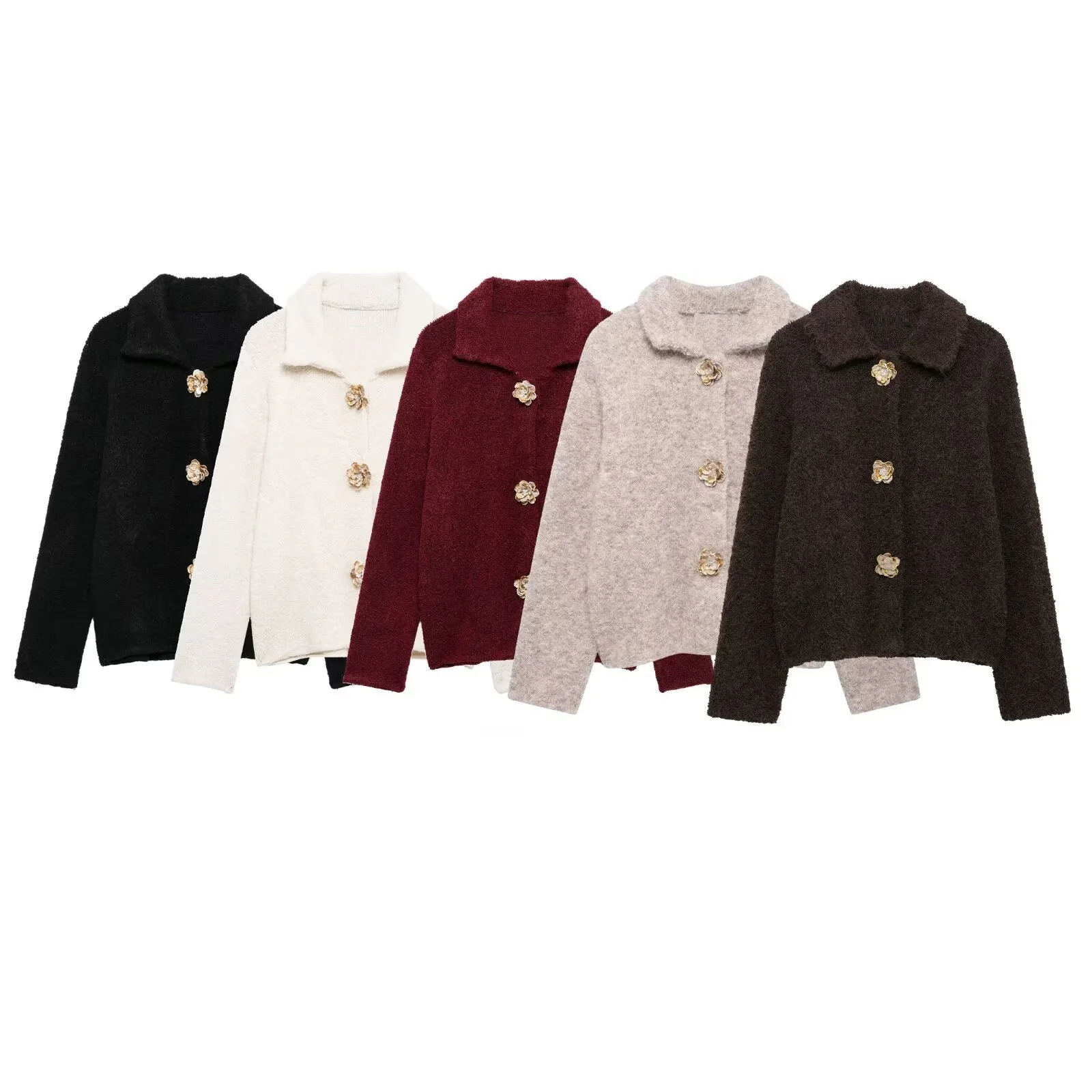 Tangada 2025 Vrouwen Elegante Bloem Knoppen Vest Truien Lange Mouw Vrouwelijke Elegante Jumper BE 0540