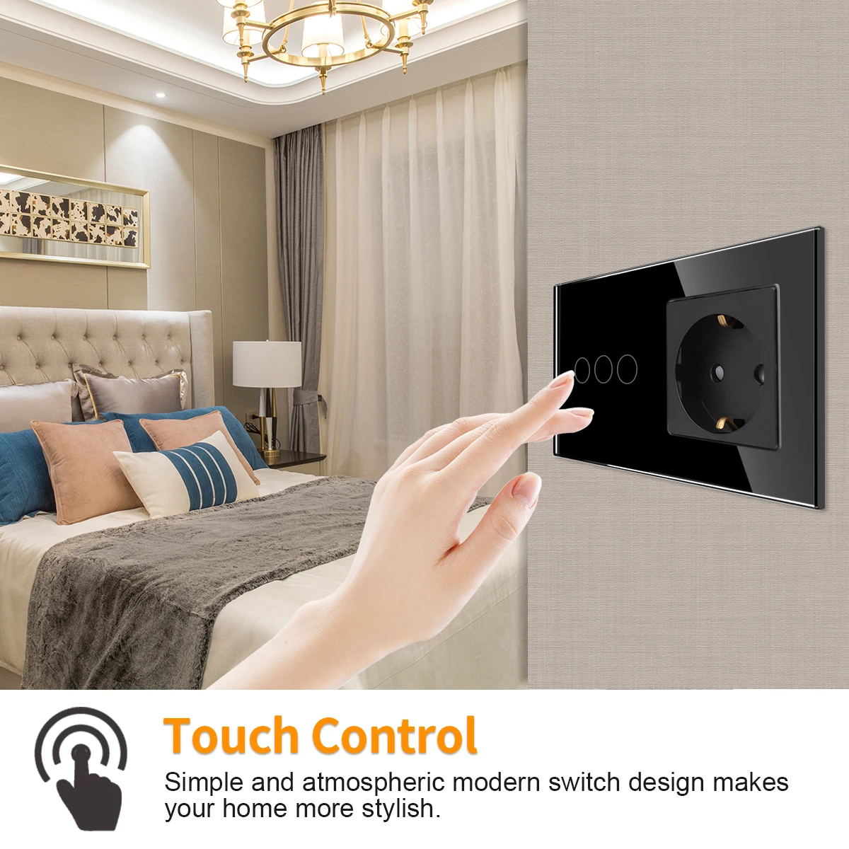 Imagem -05 - Bingoelec Preto Inteligente wi fi Sensor Interruptor de Toque com Soquete Painel Vidro Cristal Interruptores com Tuya Soquete para Casa Inteligente