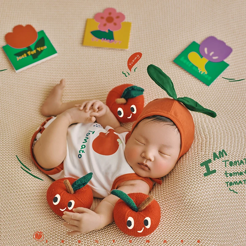 

Apple Theme Baby Clothing Newborn Photography Props Cute Cartoon Red Apple Toy Plaid Backdrop Blanket Shoot Studio Accessories