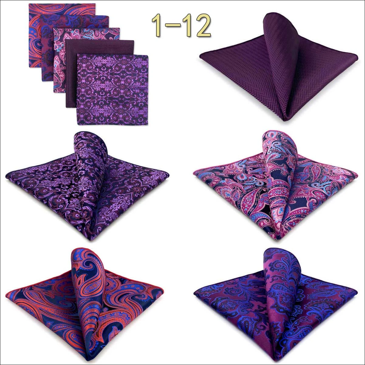 5 PCS Luxury Mens Pocket Square Set Handkerchief Assorted Paisley Floral Print Striped Hanky Suit Gentlemen Wedding Gift Vintage