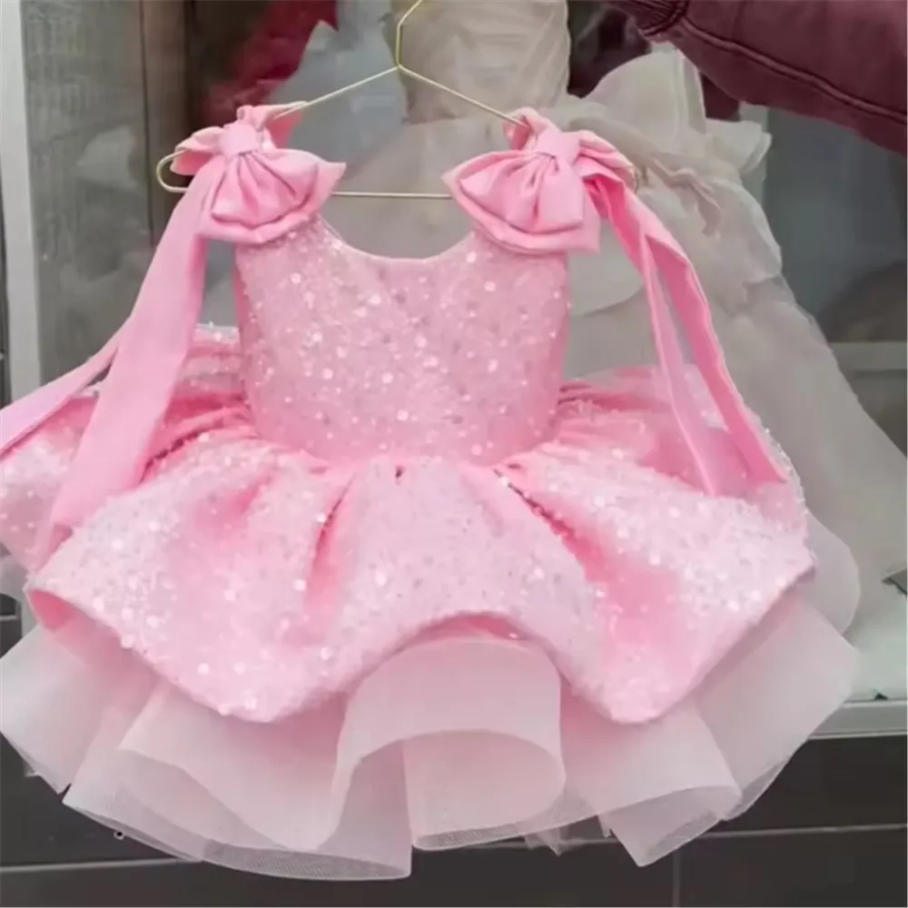 

Light Luxury Baby Girl Beauty Pageant Dress with Sequins Big Bow Princess Kids Birthday Party Dress Flower Girl Wedding Gown