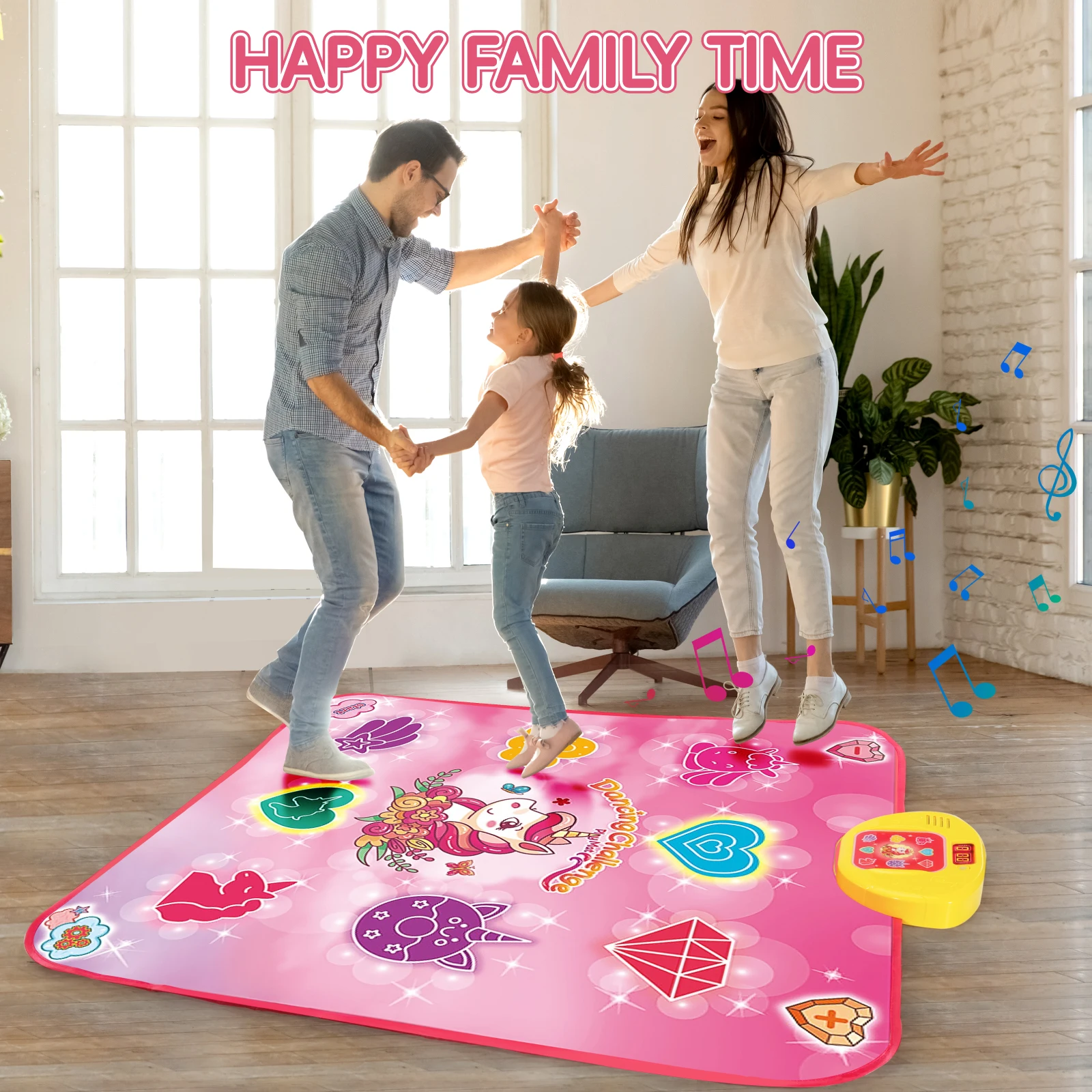 ダンスマット ユニコーン グロー 女の子用、ミュージックチャレンジパッド 34x25インチ、家族向け屋内エンターテイメント、究極の子供向けギフトの選択肢。