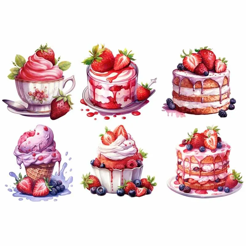 Tempting sweet Strawberry Ice Cake cute DTF transfers ready to press Heat Transfer On Clothes patches for Children's clothing